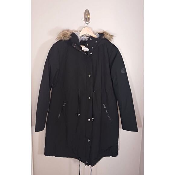 Seraphine in Black Hooded Women's Maternity Parka Jacket Size